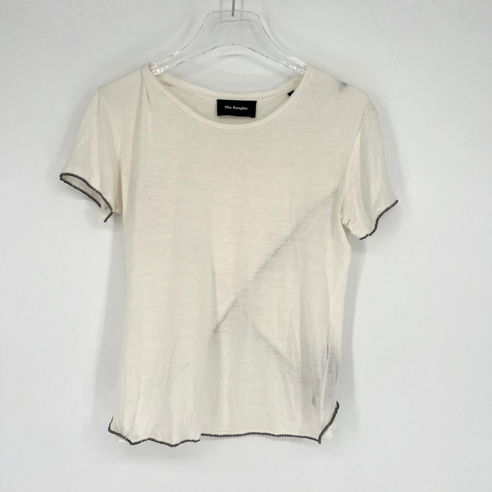 The Kooples Shirt Womens Small White Metal Beaded Edge Staple Basic Edgy‎